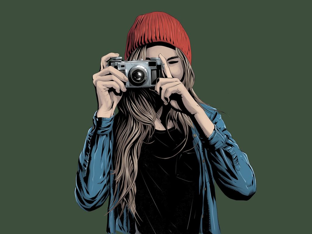 Illustierte junge Frau mit Fotokamera